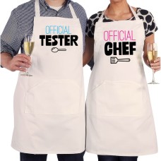 Funny Official Tester Offical Chef Kitchen Partners Printed Unisex Adult Couple Apron